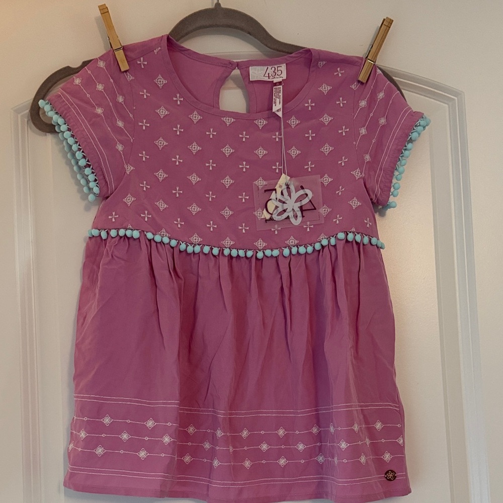 Matilda Jane Pink Kids Top with Blue Accents size 8
